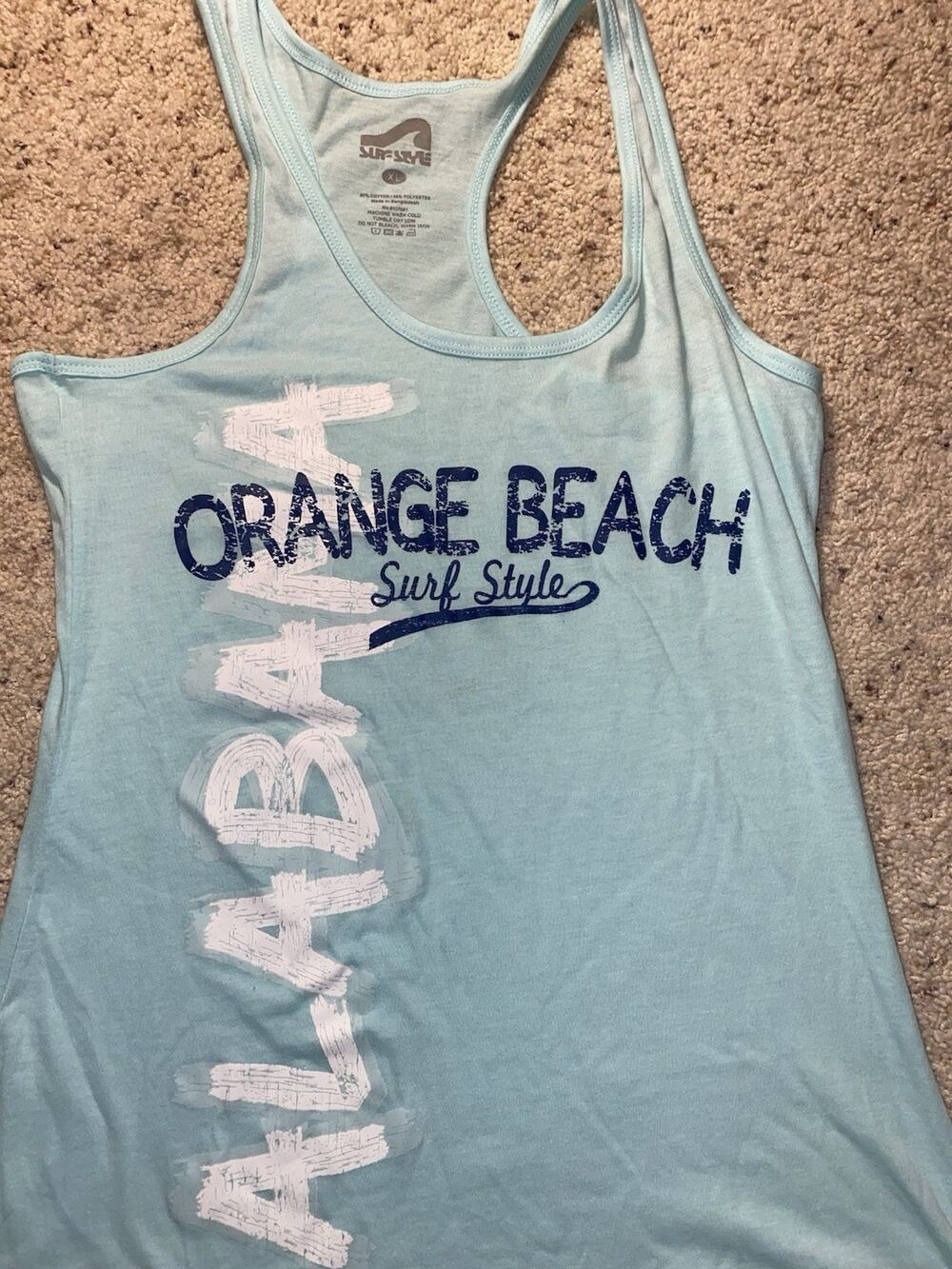 Surf Style Womens XL Blue Racerback Tank Top Sleeveless Orange Beach Alabama